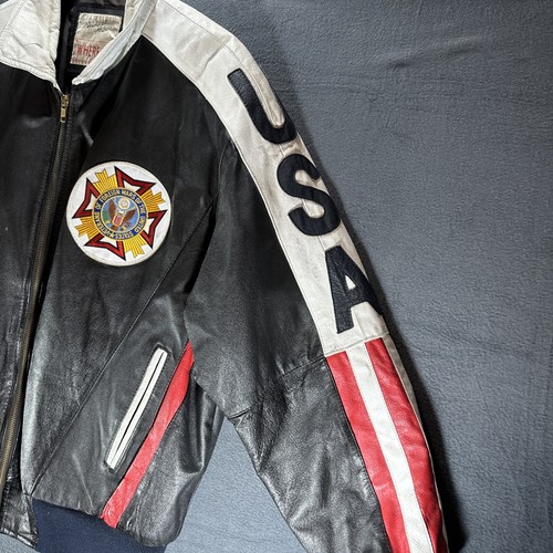 VTG Michael Hoban WhereMI Leather Jacket USA American Flag Men XL Veterans Patch - Picture 3 of 12