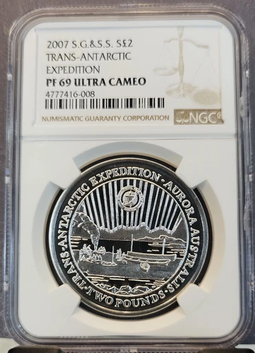 2007 SOUTH GEORGIA & SANDWICH ISLANDS SILVER 2 POUNDS NGC PF 69 ULTRA CAMEO TOP