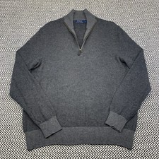 Vintage Polo Ralph Lauren MENS LARGE 100 Wool 1/4 Zip Sweater Grey