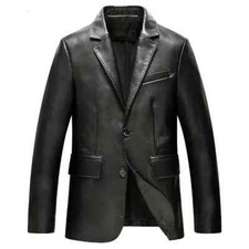 Handmade Coat Stylish Formal Men's Genuine Soft Lambskin Black Leather Blazer