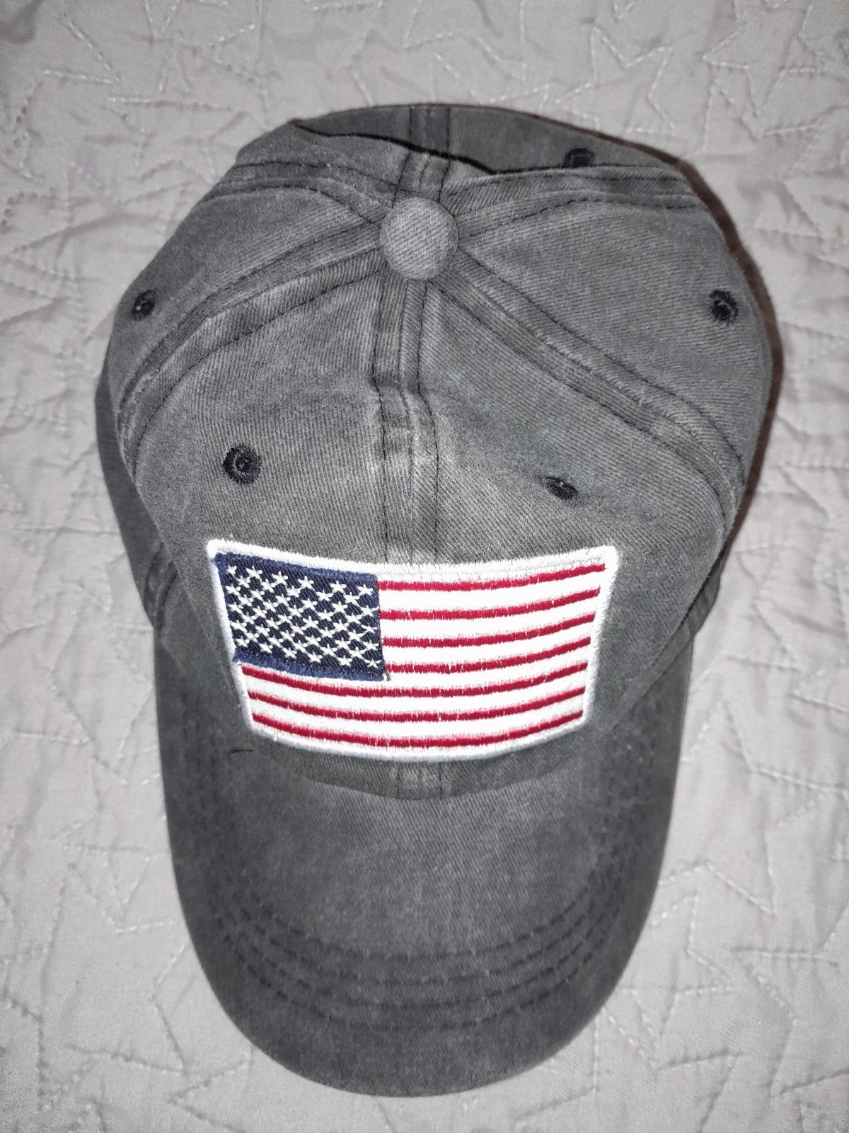 Embroidered American Flag Patch Hat Washed Gray B… - image 7