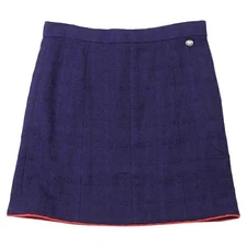 Chanel Tweed Skirt Gripoa Coco Mark Size 44 Navy Red Length 52cm Wool Silk Lined