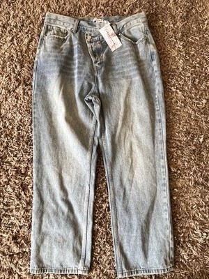 Warehouse Blue Straight Leg Jeans | UK 16  Denim Wrapover fastening detail bnwt