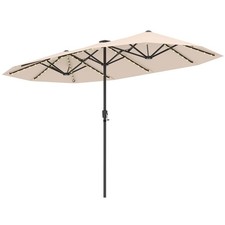 13 FT Large Patio Umbrella w/ LED Solar Lights Crank Handle 12 Heavy-Duty Ribs