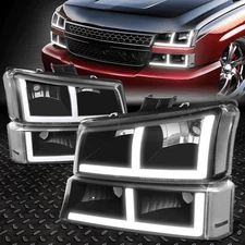 [F-LED DRL]FOR 03-07 CHEVY SILVERADO AVALANCHE HEADLIGHT HEAD LAMPS BLACK/CLEAR