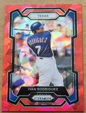 2024 Panini Prizm Red Cracked Ice #244 Ivan Rodriguez Texas Rangers 