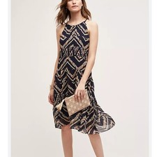 HD In Paris Navy Floral Rococo Chevron Tiered Midi Dress Size Small