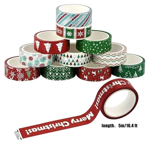12 Rolls Christmas Washi Tape Silver Foil Merry Christmas Craft Set - Image 2 of 4