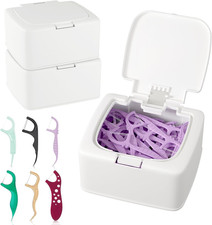 2-Pack Floss Pick Holder and Qtip Holder with One-Touch Opening, Quick Refill fo