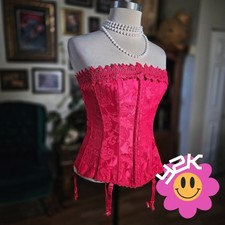 Vintage Y2K Fredericks of Hollywood Pink Floral Brocade Corset Lace Up