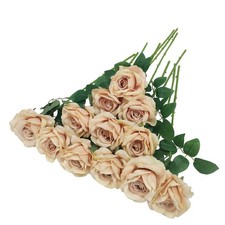 ATFL 12 Pcs Fall Silk Champagne Roses  Flower Diameter 4 '',Artificial Ros