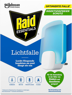 Raid Essentials LED Lichtfalle Für Fliegen, Fruchtfliegen & Motten, 24/7 Schutz,