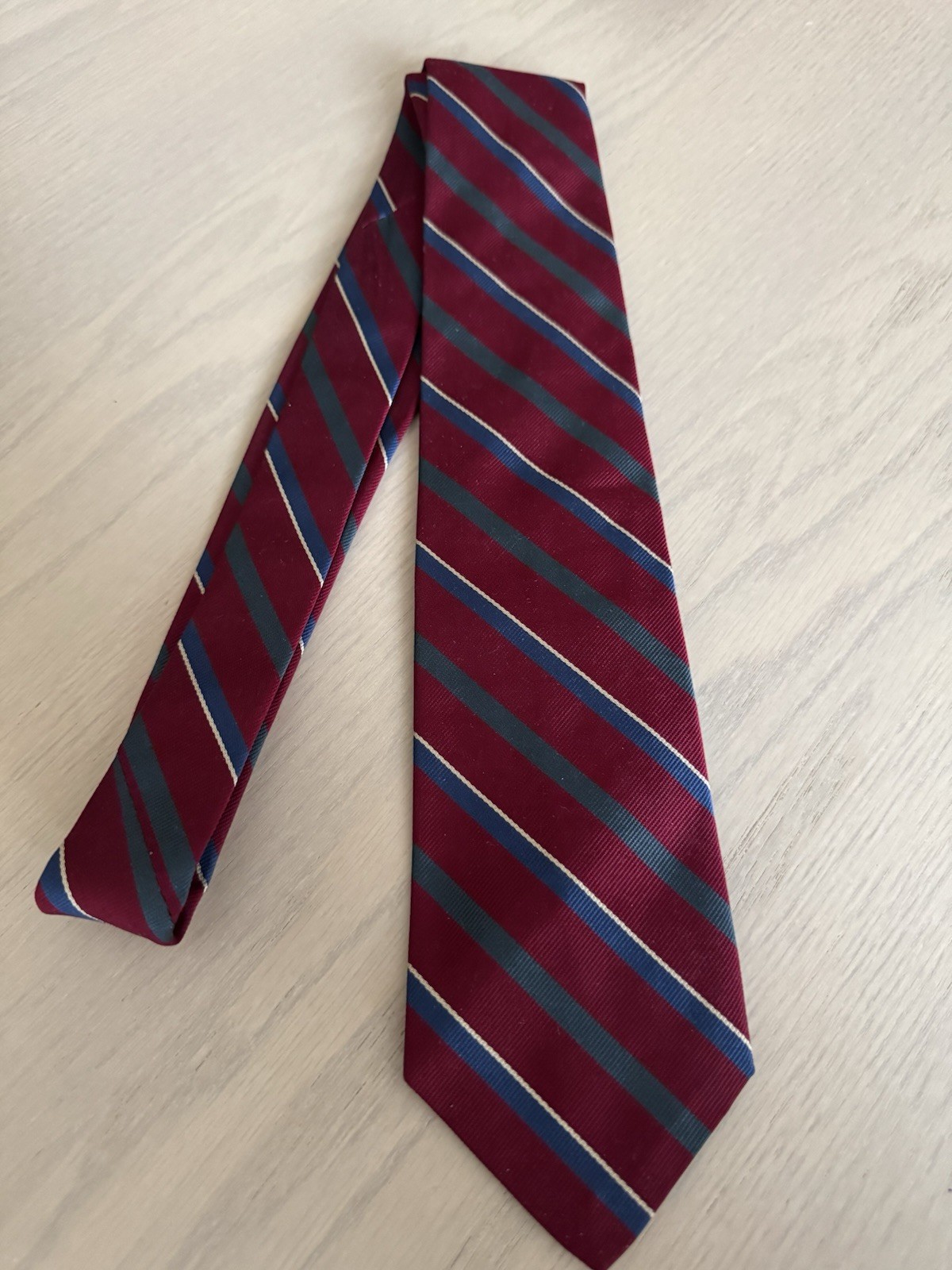 Brooks Brothers Men's Silk Burgundy Blue White Striped Tie Made In USA  3.25x55