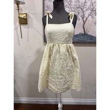 Dee Elly Yellow Tie Shoulder Cotton Mini Dress DYDW6354TS Womens Medium