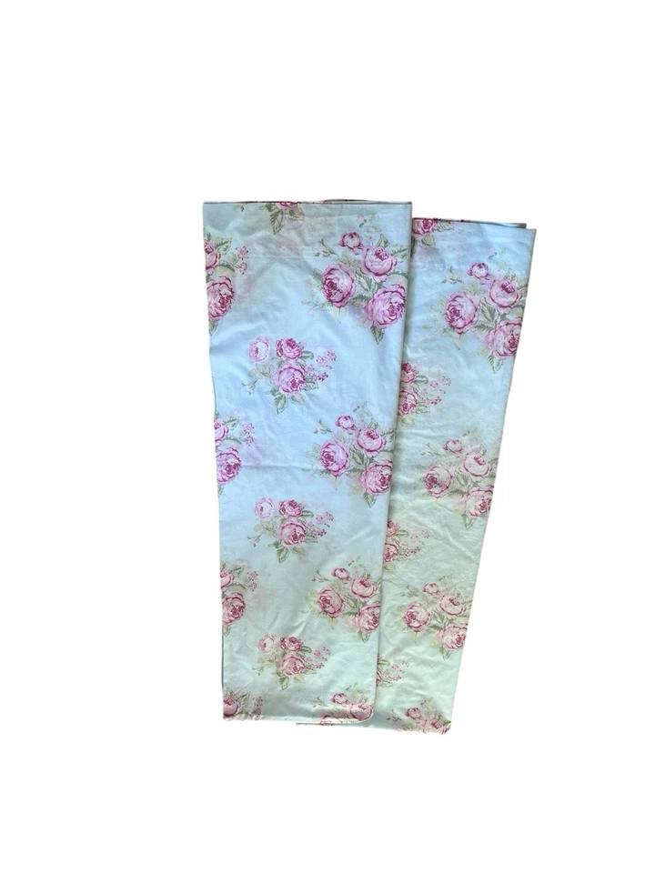 Rachel Ashwell Simply Shabby Chic Blue Pink Cabbage Rose Curtain Pair Panels - Image 2 of 4