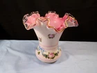 Fenton Hand Painted Milk Glass Peach Crest Vase - Charleton Roses & Bows Design