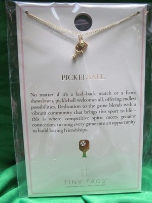 Tiny Tags Necklace PickelBall 16'' W/ 2'' Extender 14K GOLD ION Plate Over Brass