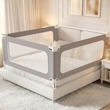 MagicFox 3 Piece Queen Size Bed Rail for Toddlers, Height Adjustable, Gray