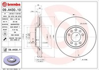 2X Brembo Bremsscheibe 09.A430.11 FüR CitroËN Passend FüR Fiat Peugeot