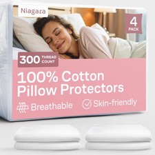 100 Cotton 4-Pack Pillow Protectors with Zipper Queen Size   100 Resistant ...