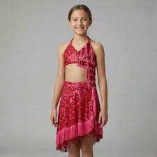 Girl's Custom Dance Costume Leotard  Skirt with Crystals  Sequins in size 12