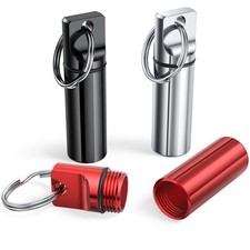 Small Portable Pill Box Keychain 3 Pack , Aluminium 3 Pack, Black silver red