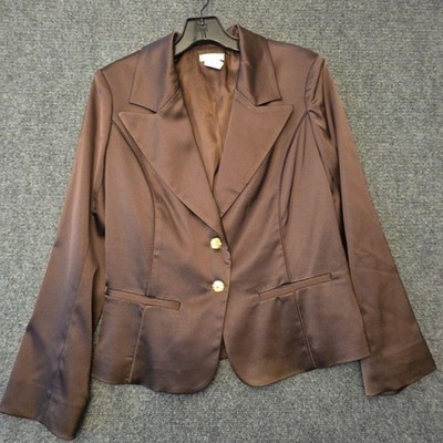 Cache Blazer Womens 10 Brown Satin 2 Button Rhinestone Stretch Jacket USA Y2K
