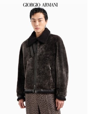 Giorgio Armani Runway Brisé Shearling Blouson Zip-Up Shearling Bomber Jacket NWT