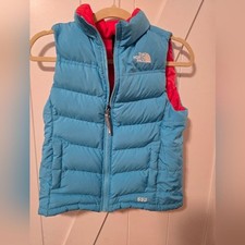 The North Face 550 Kids Girl Full Zip Outdoor Quilt Puffer Vest Blue Medium