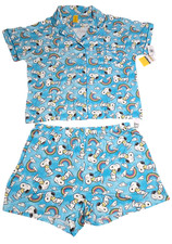 Peanuts Snoopy Woodstock Pajama Set Light Blue 2-Piece Loungewear Joggers 