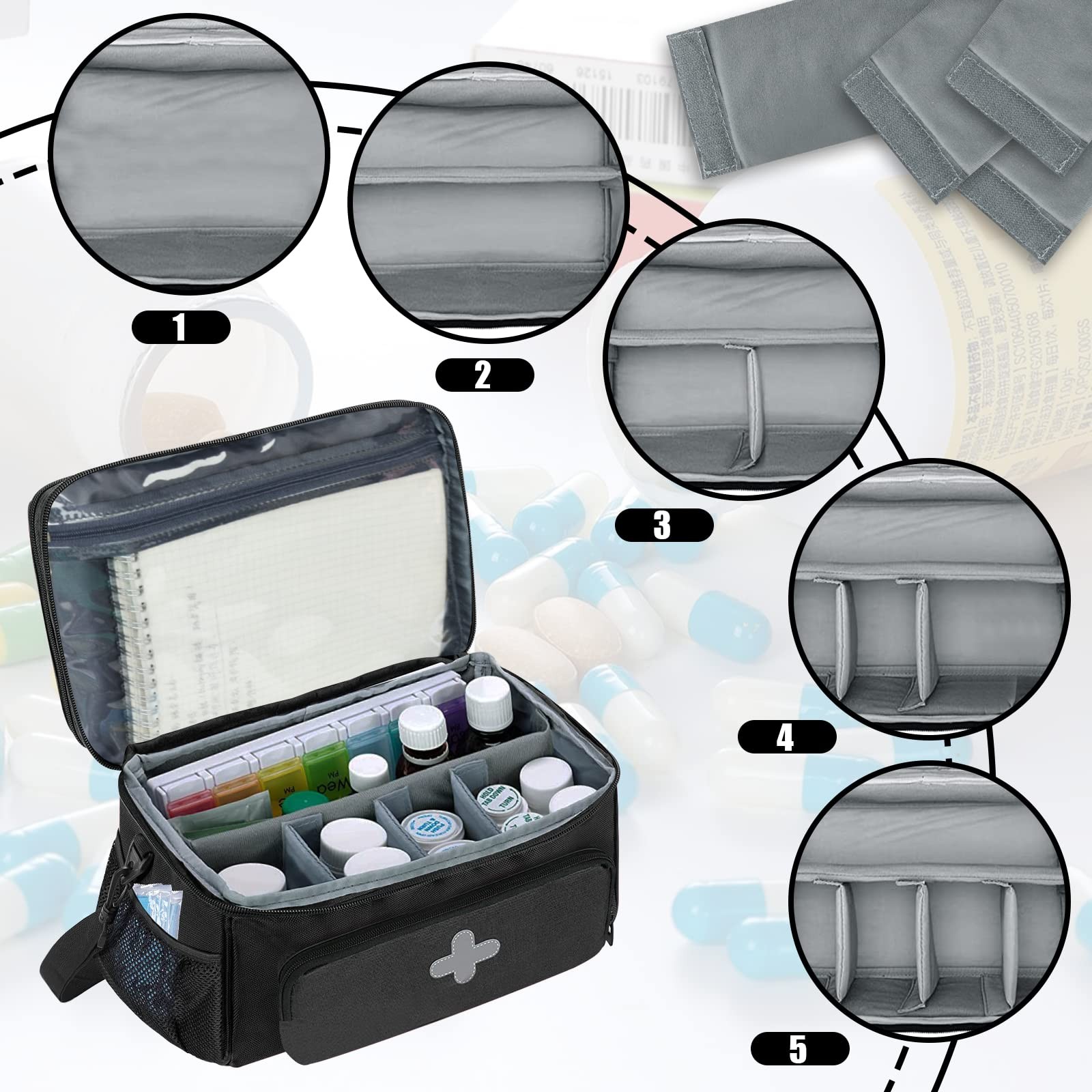 Medicine Storage Bag, Medical Bag Pill Bottle Organizer for Emergency, Medici...