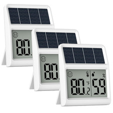 Solar Digital Indoor Thermometer Hygrometer, Light Powered No Rechargeable Ba