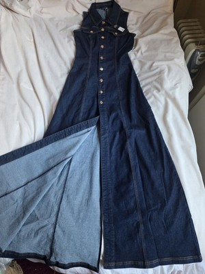 Fashion Nova Deandra strech denim maxi dress dark blue NWT | eBay