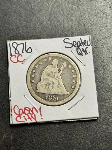 1876 CC Seated Liberty Silver Quarter VG Very Good U.S. 25c Type Coin (Raw18451)