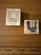 Lot Of 2 Wood Mounted Rubber Stamps Windows And Flower Boxes - Various Brands