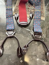 VTG Trafalgar Suspenders Geometric Medallion Foulard Silk Leather Braces