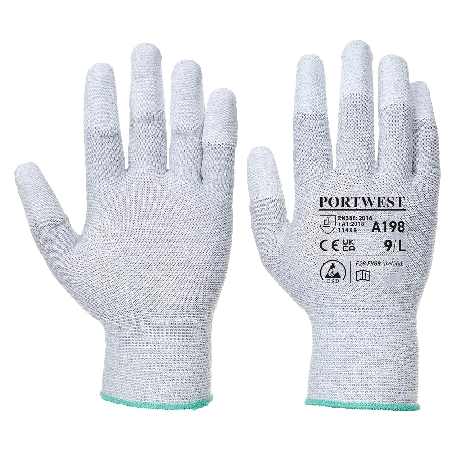 A198 Antistatic PU Fingertip Glove Grey, Medium
