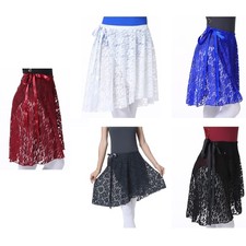 Women Sheer Flower Lace Dance Wrap Skirt with Adjustable Waist Tie Ballet Dancer