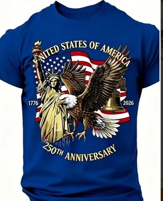 Men's Patriotic USA 250th Anniversary T-Shirt 1776-2026 American Independence Te