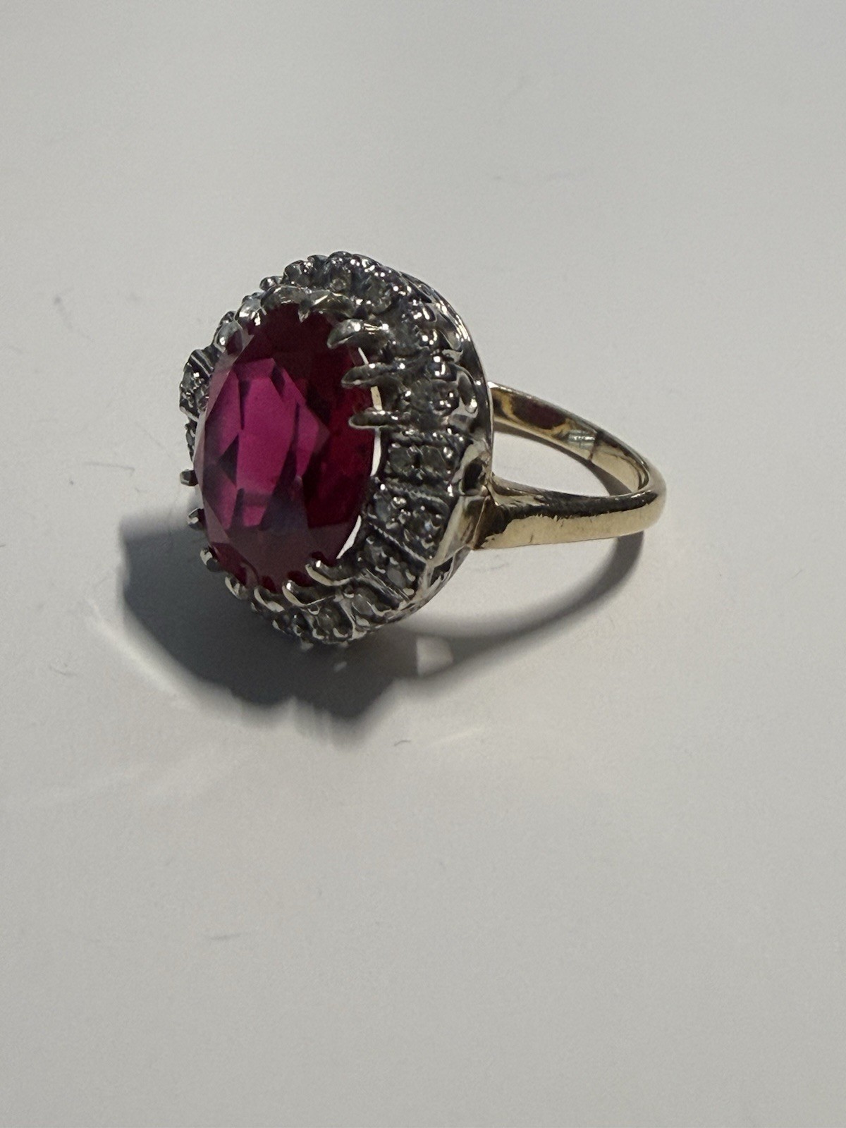 VINTAGE SYNTHIC LAB CREATED RUBY AND DIAMOND RING… - image 2