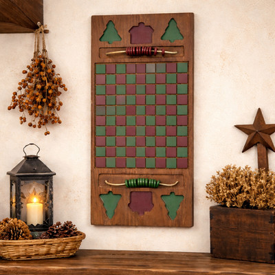 Handmade Checkerboard Checkers Primitive Folk Art Hand Painted Country Wall Hang