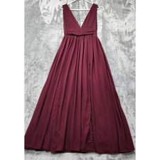 Lulus Dress Womens M Burgundy Heavenly Hues Maxi Gown V-Neck Front Slit Formal