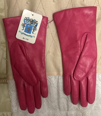 Portolano Leather GLOVES Cashmere Lined Hot Pink Small Size 6-1/2