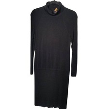 Worth Black Long Sleeve Ribbed Turtleneck Midi Sweater Dress Size Petite
