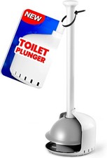 Heavy Duty Toilet Plunger with Holder and Cover - Bathroom Accessory, White