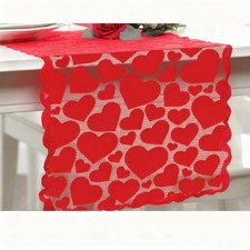 13 x 72 Inch Valentine  s Day Decor Table Runner Red Lace Table Runner with Heart