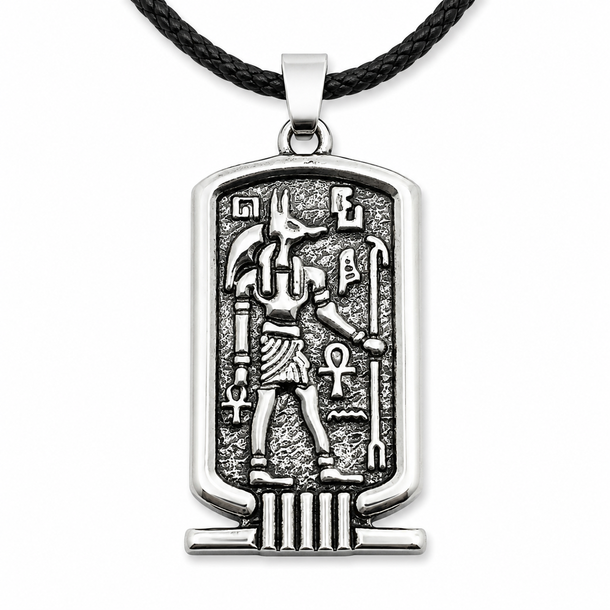 Anubis Egyptian Pendant Necklace Silver Plated 18"" Cord Gothic Mythology Amulet