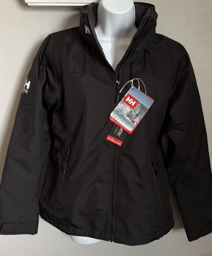 Helly Hansen Jacket 2.0 Womens Size Medium Black Crew Hooded Waterproof NWT!