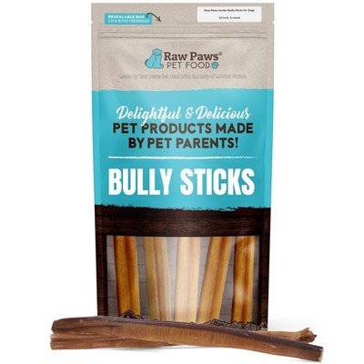 Raw Paws Jumbo Bully Sticks, 12Inch 5Count  Extra Thick for Medium to Large B...