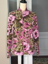 Chico's Zenergy Jacket in Pink/Olive Green Floral Full Zipper Sz 1 8-10